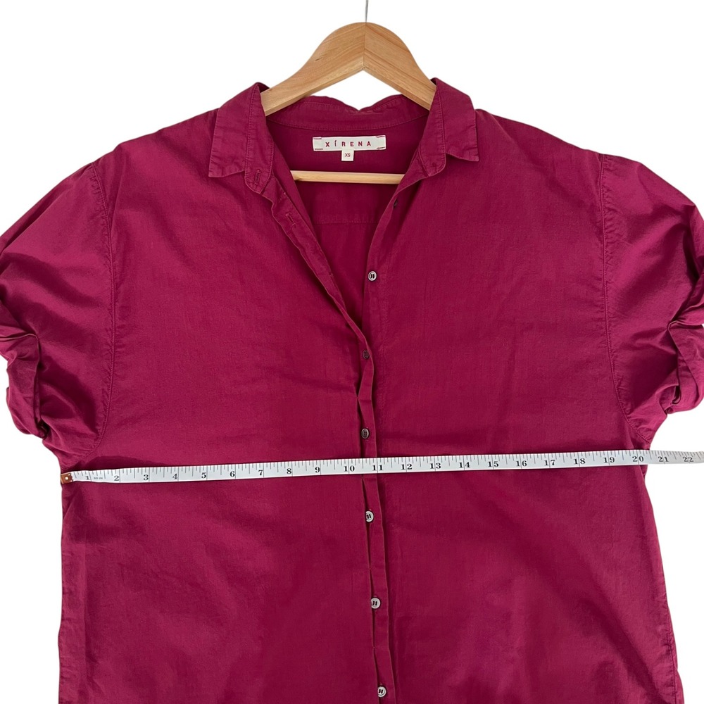 Xirena Channing Short Sleeve Cotton Button Up Shirt in Magenta Plum SZ XS - Picture 9 of 10